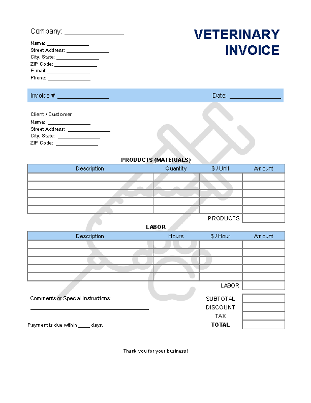 Veterinary Invoice Template Invoice Generator