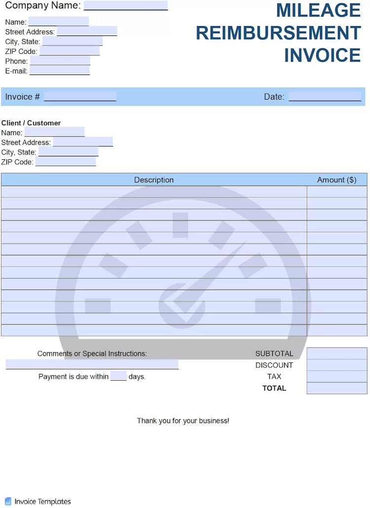 Mileage Reimbursement Invoice Template Invoice Generator