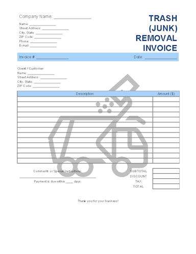 Trash (Junk) Removal Invoice Template Invoice Generator