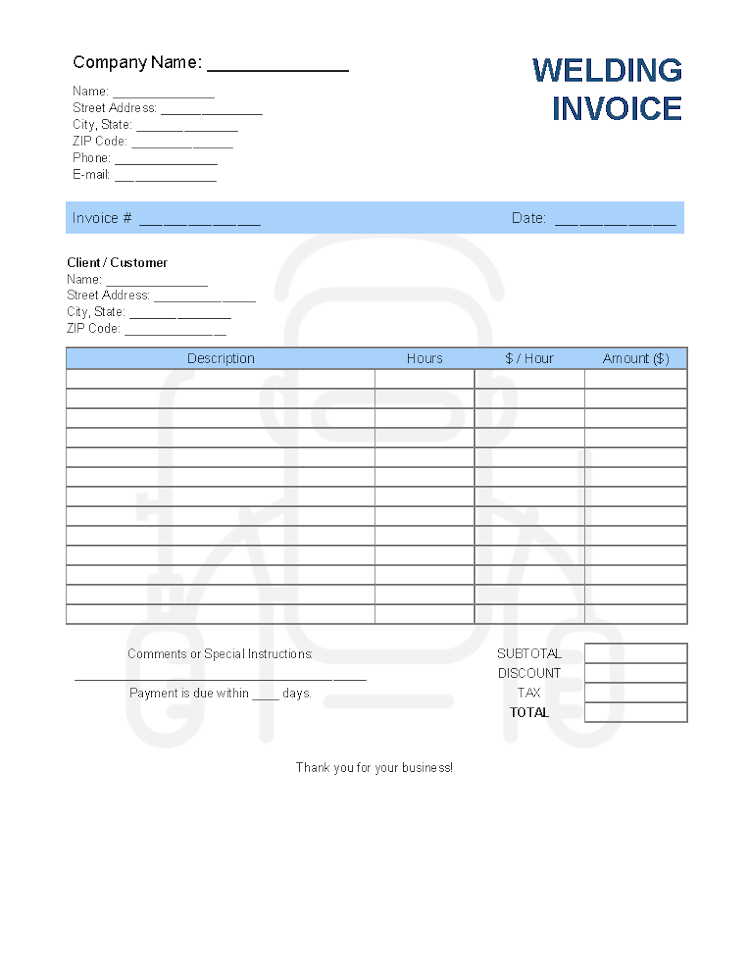 Welding Invoice Template Invoice Generator