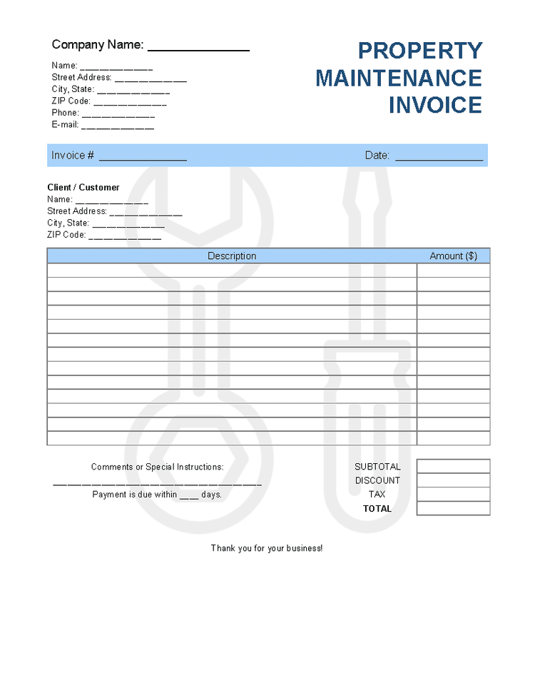 Property Maintenance Invoice Template Invoice Generator