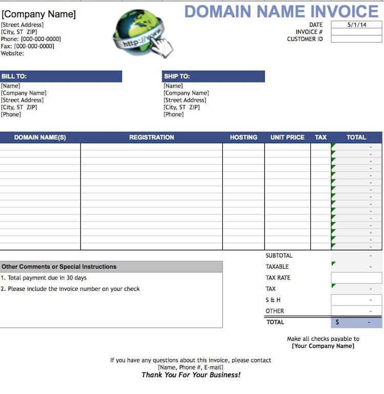 Domain Name Invoice Template file