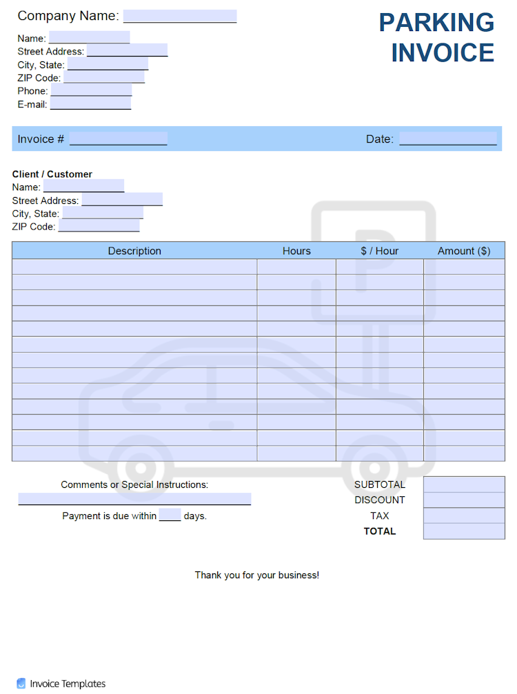 Parking Invoice Template file