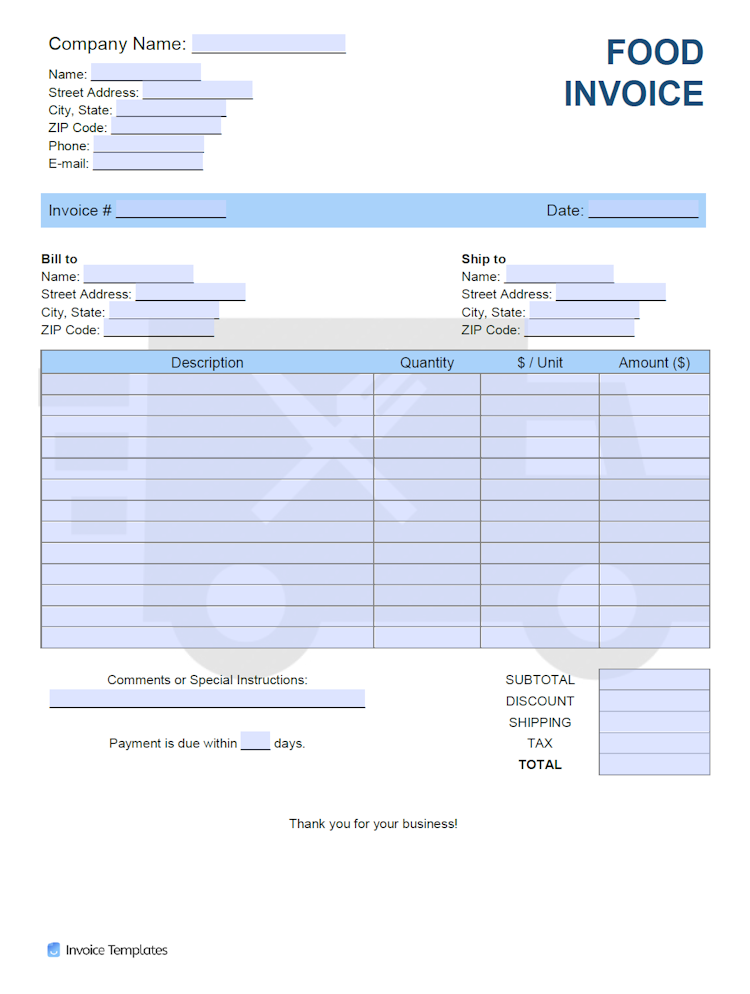 Food (Bulk) Invoice Template file