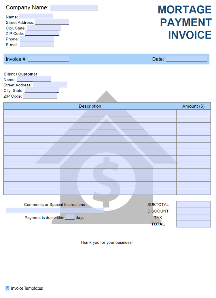 Mortgage Payment Invoice Template file