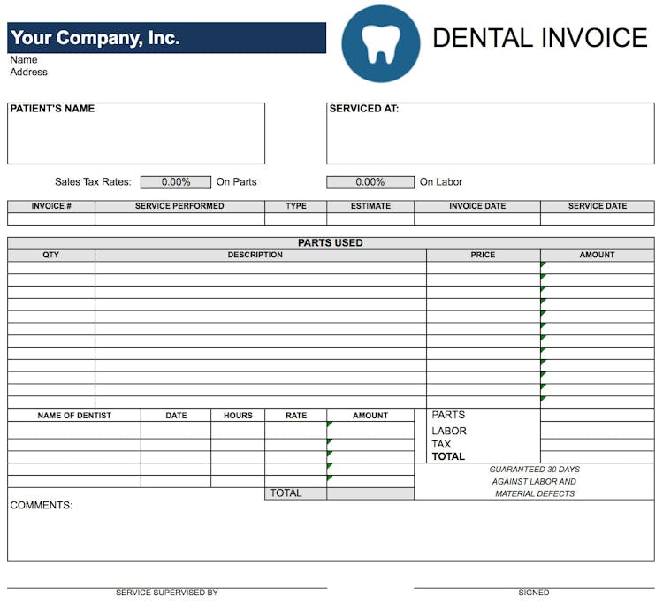 Dental Invoice Template file