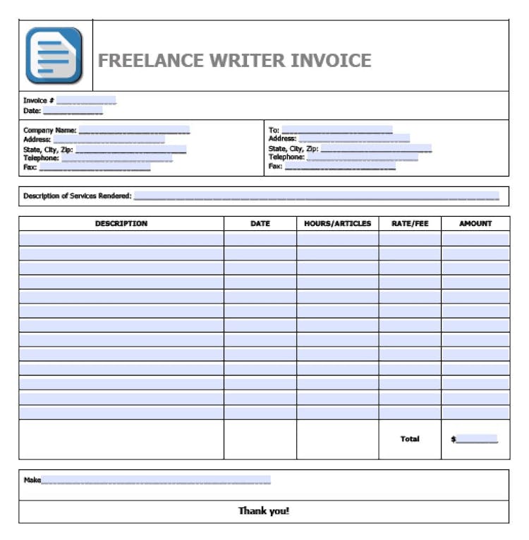 Freelance Writer Invoice Template file