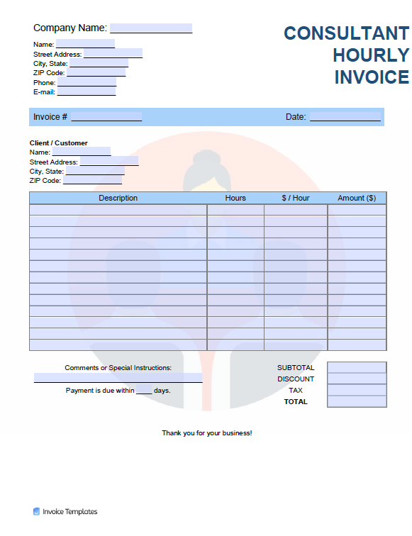 Consultant Hourly Rate ($/hr) Invoice Template file