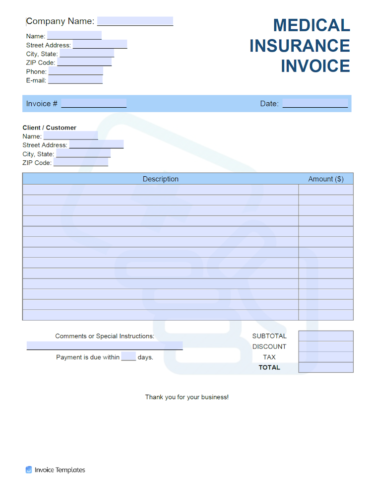 Medical Insurance Invoice Template file