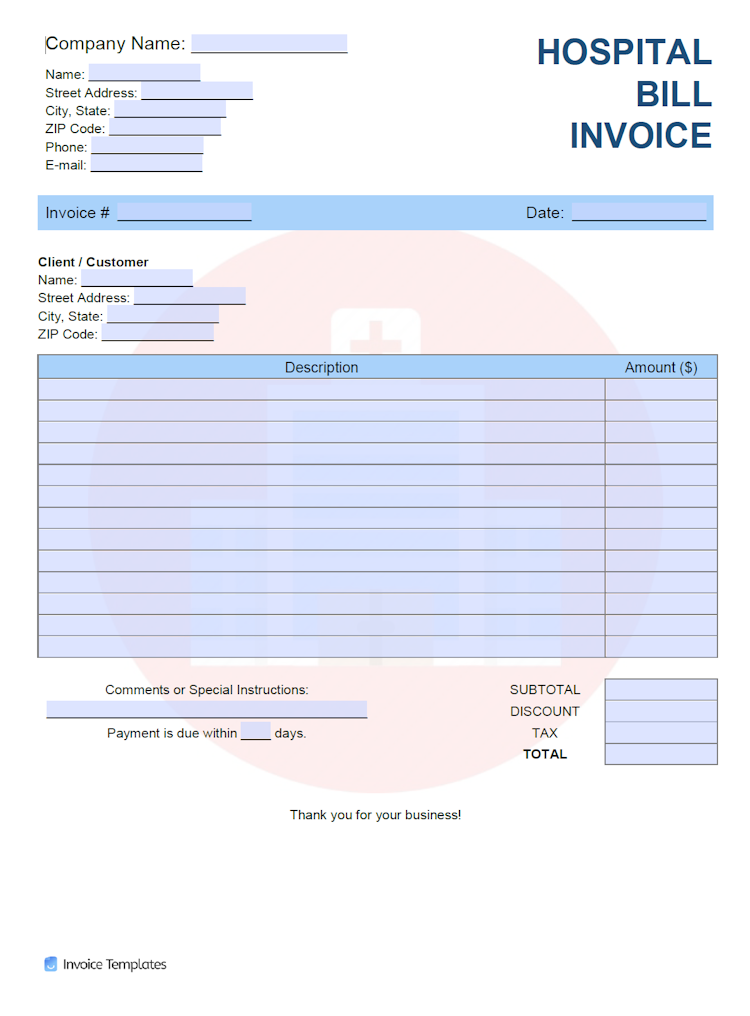 Hospital Bill Invoice Template file