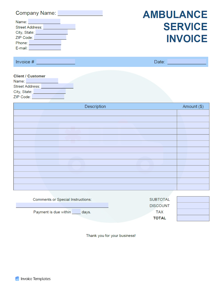 Ambulance Service Invoice Template file