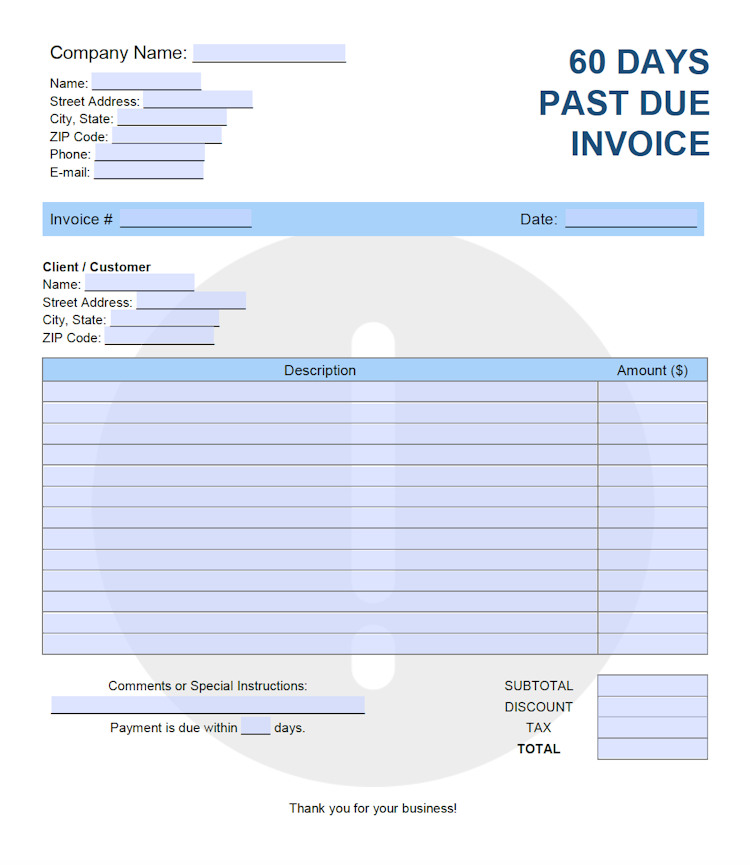 Sixty (60) Days Past Due Invoice Template file