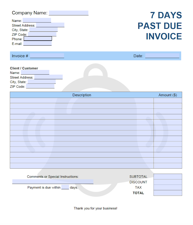 Seven (7) Days Past Due Invoice Template file