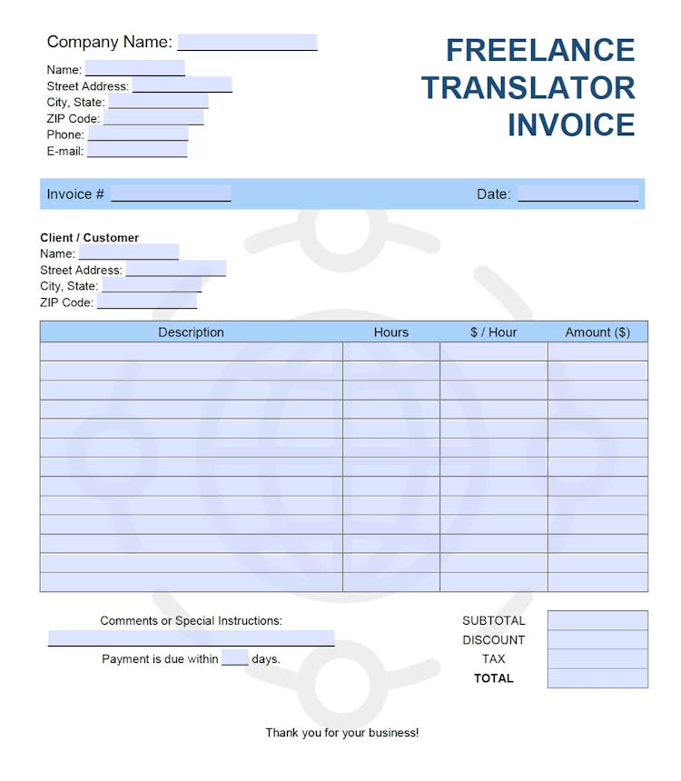 Freelance Translator Invoice Template file