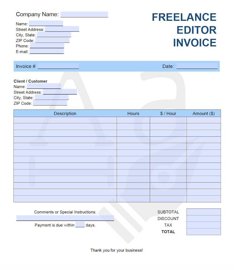 Freelance Editor Invoice Template file
