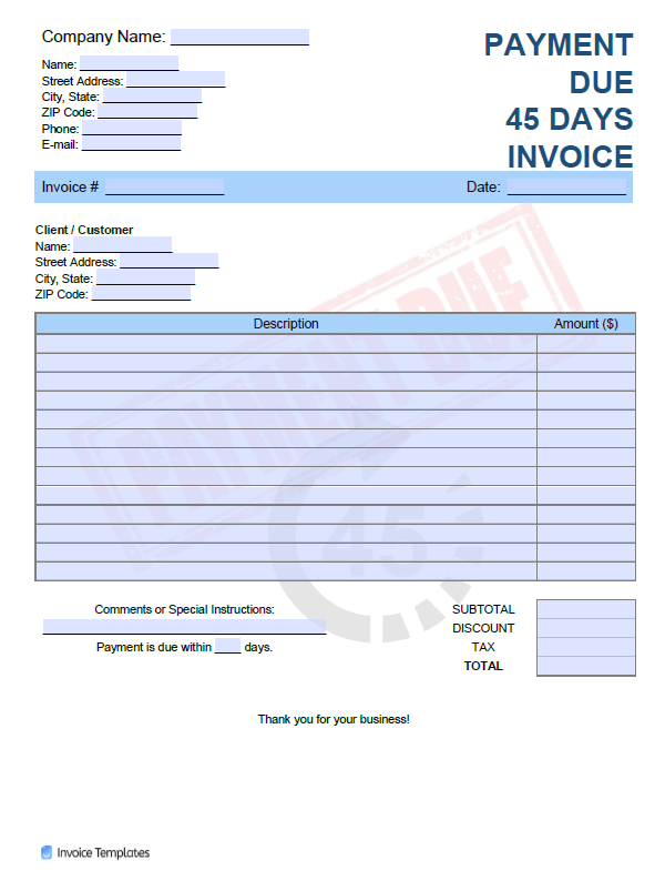 Payment Due in 45 Days Invoice Template file