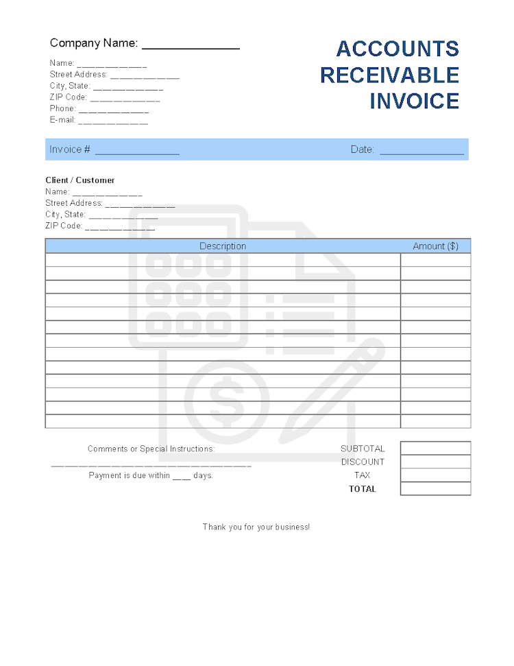 Accounts Receivable Invoice Template file