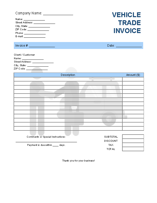 Vehicle Trade Invoice Template file