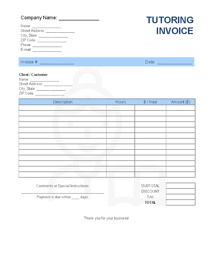 Tutoring Invoice Template file