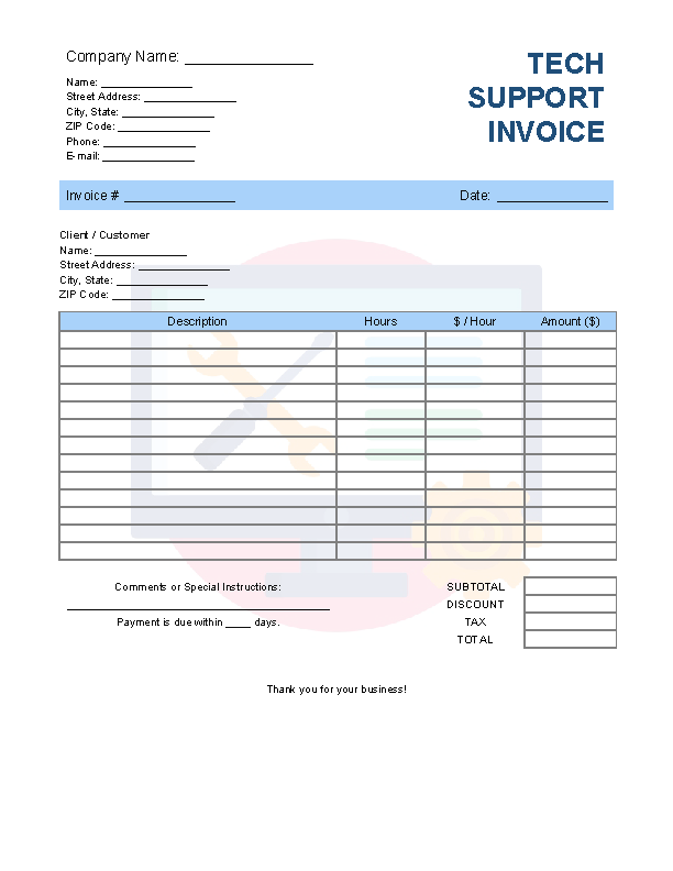 Tech (IT) Support Invoice Template file
