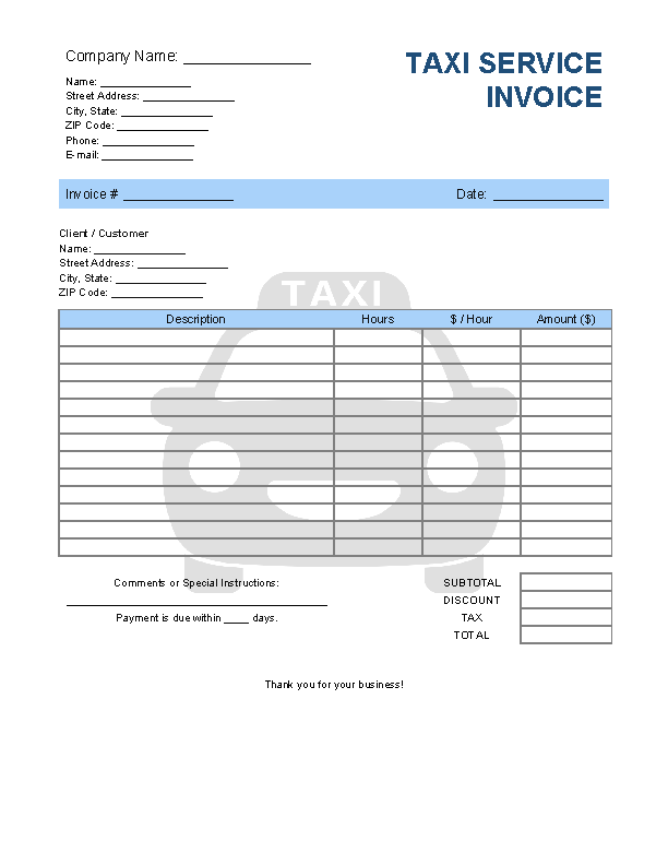 Taxi Service Invoice Template file