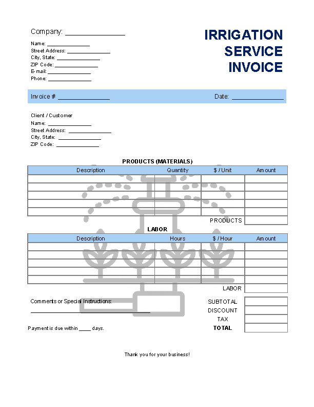 Irrigation Service Invoice Template file