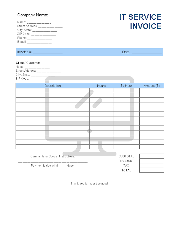 IT Service Invoice Template file