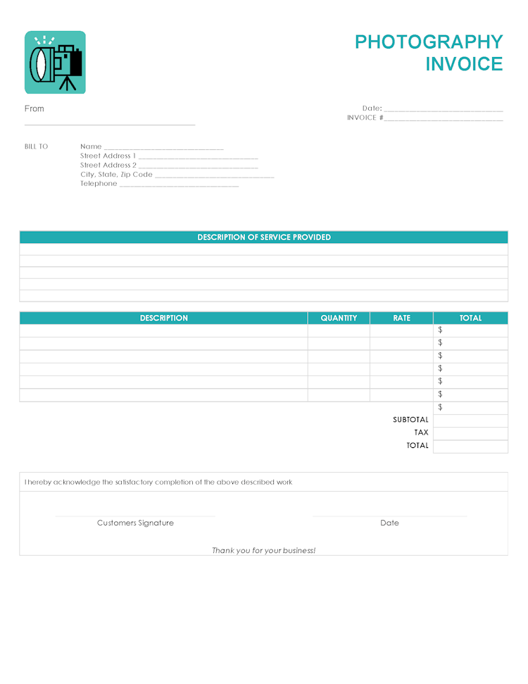 Photography Service Invoice Template file