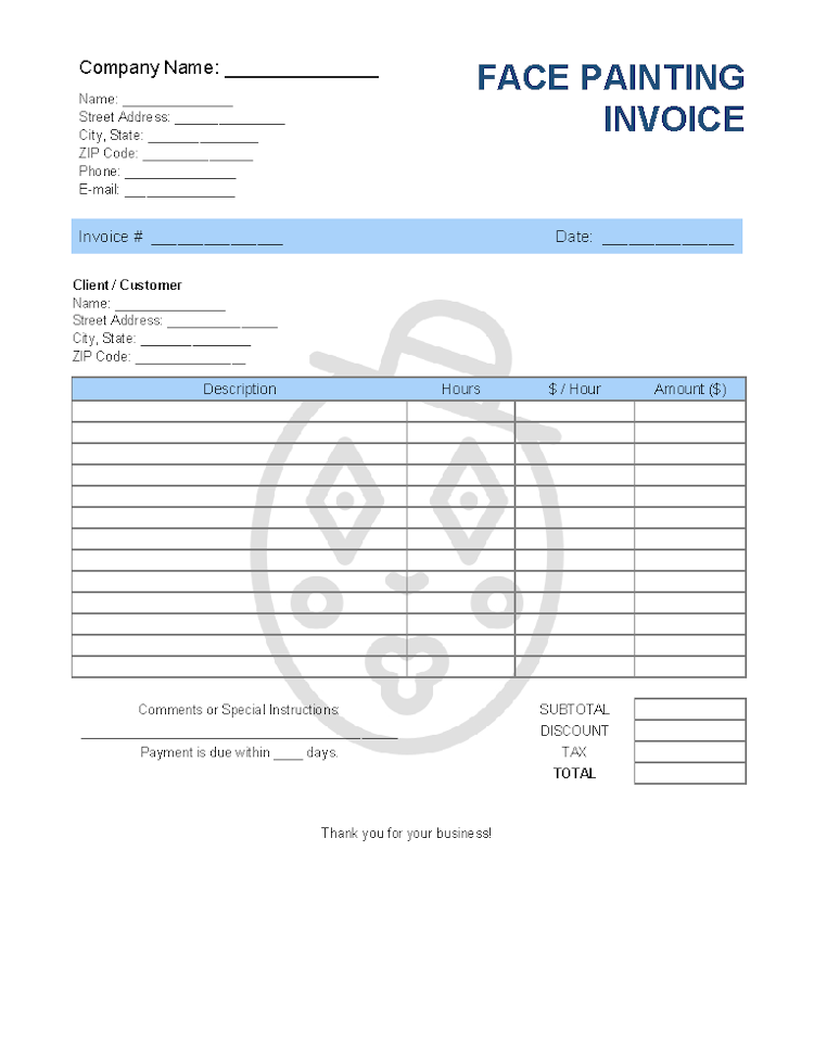 Face Painting Invoice Template file