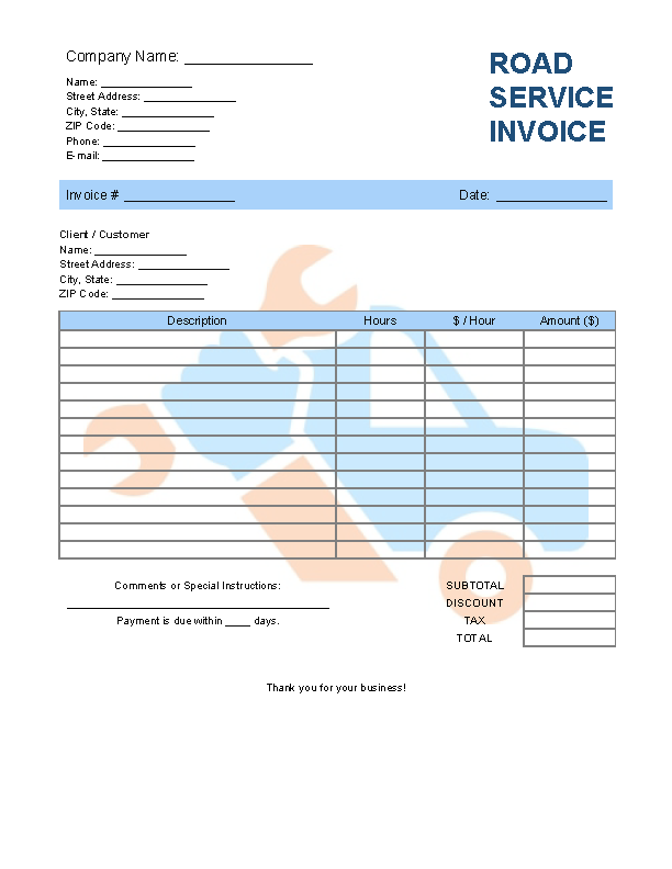 Road Service Invoice Template file
