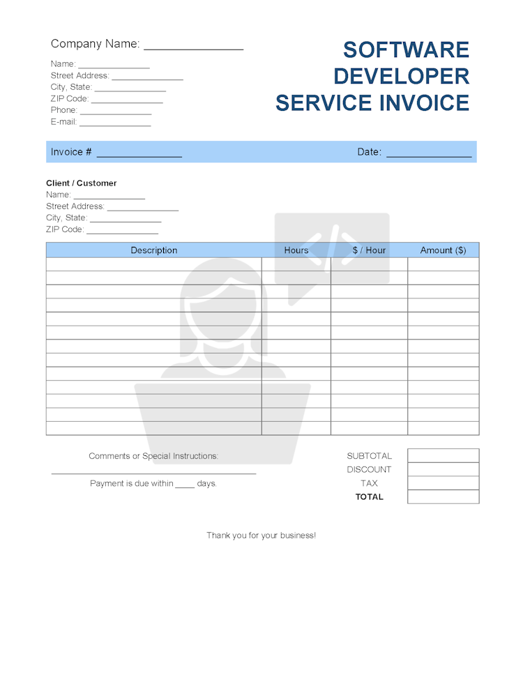 Software Developer Service Invoice Template file