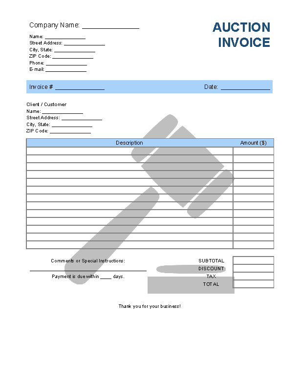 Auction Invoice Template file