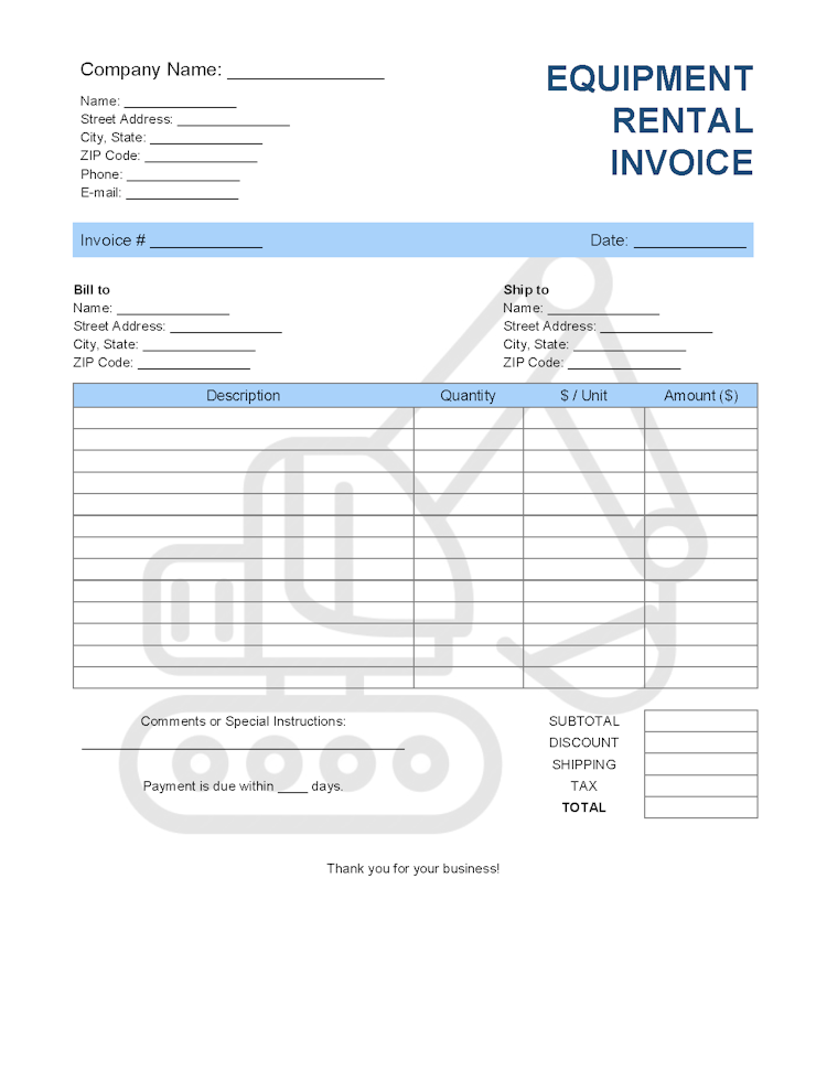 Equipment Rental Invoice Template file