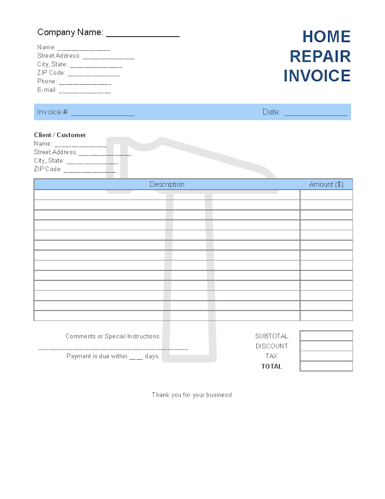 Home Repair Invoice Template file