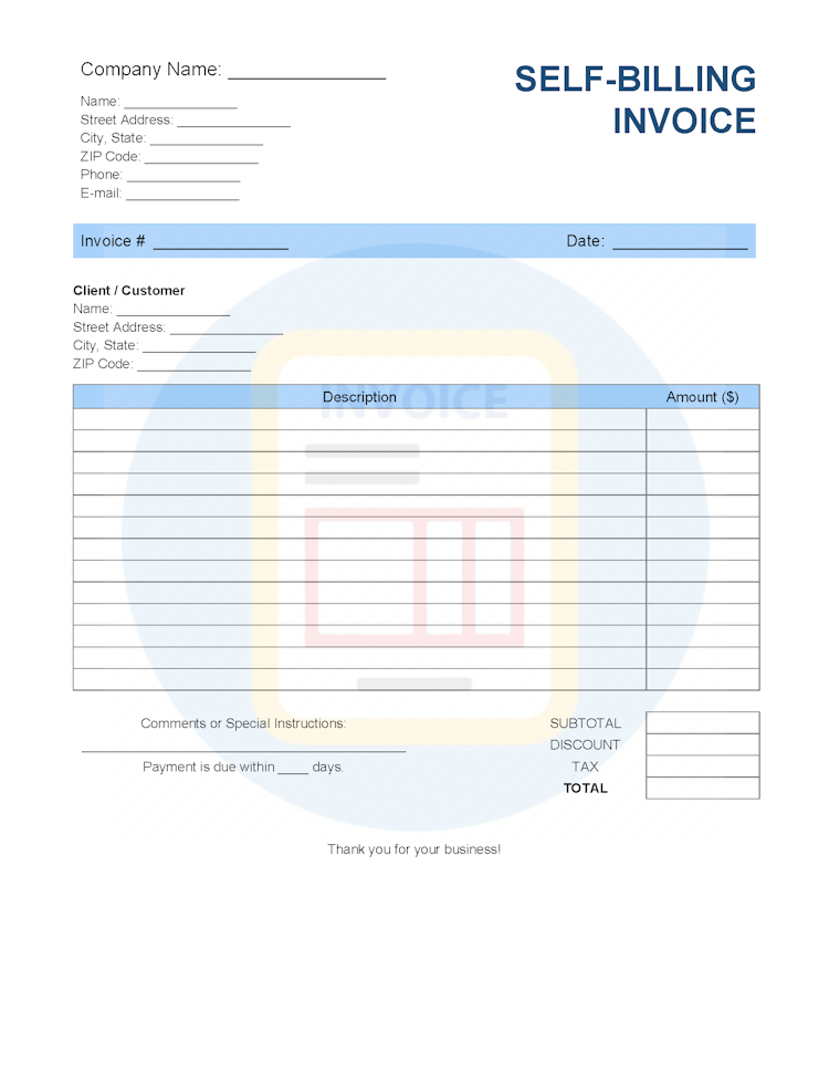 Self-Billing Invoice Template file