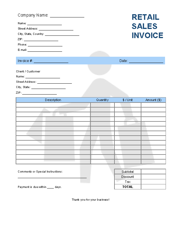 Retail (Shop) Sales Invoice Template file
