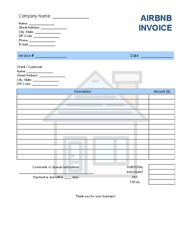 Airbnb Invoice Template file