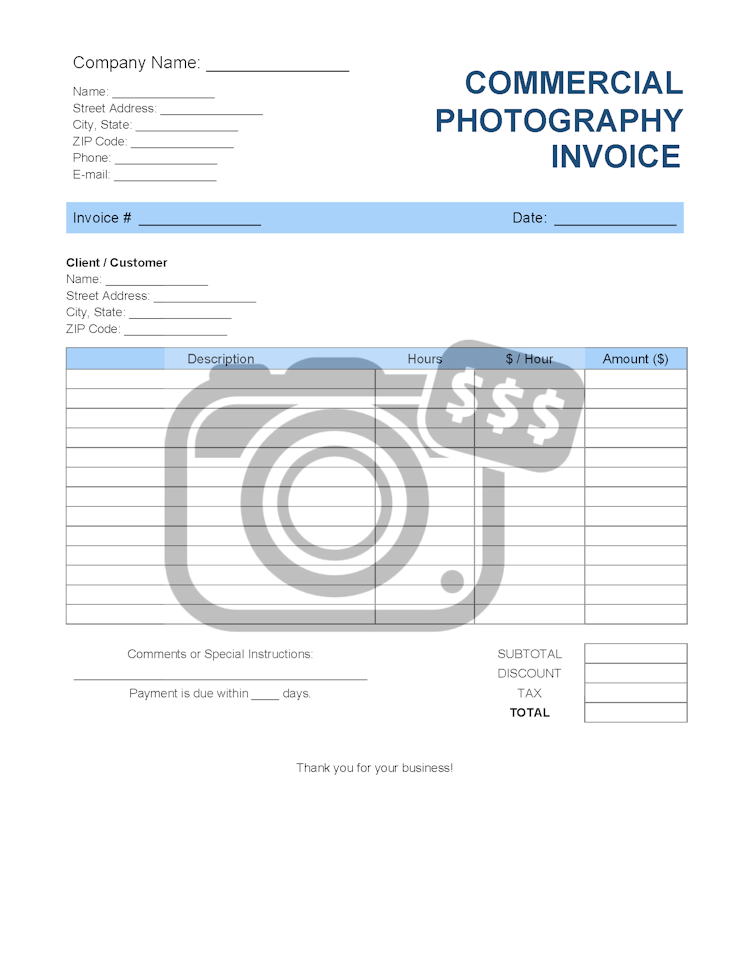 Commercial Photography Invoice Template file