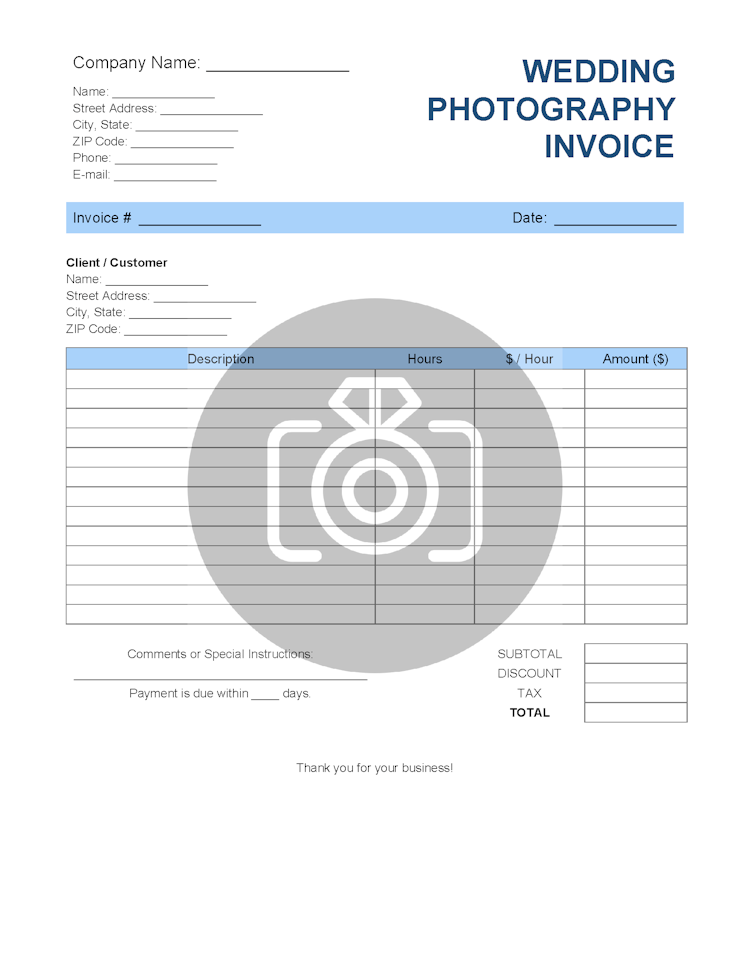Wedding Photography Invoice Template file