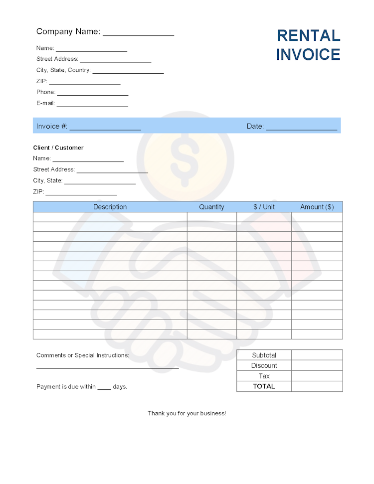 Rental Invoice Template file