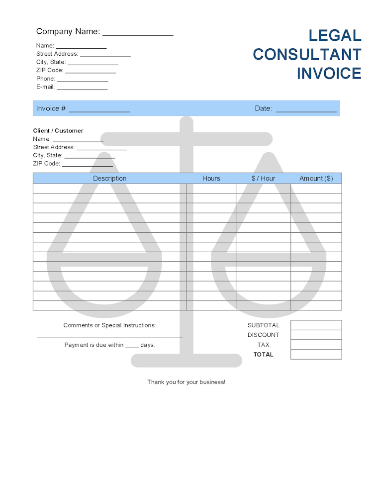 Legal Consultant Invoice Template file