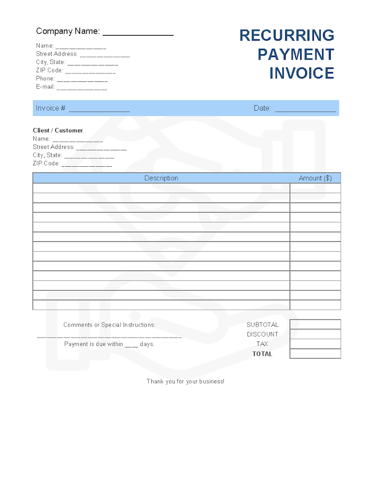 Recurring Payment Invoice Template file