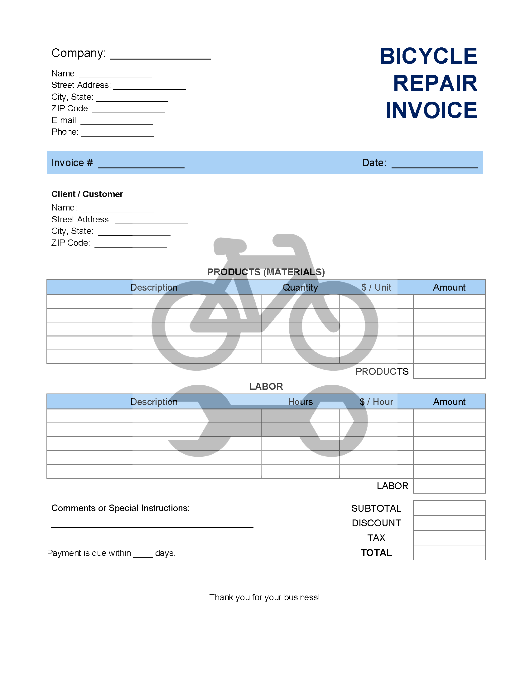 Bicycle Bike Repair Invoice Template Invoice Generator